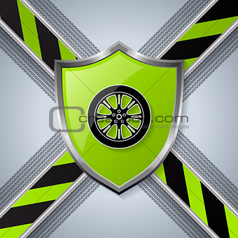 Tire and wheel background with shield