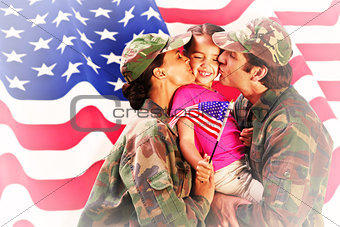 Composite image of soliders reunited with children