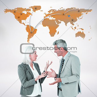 Composite image of businesswoman angry against her colleague arguing