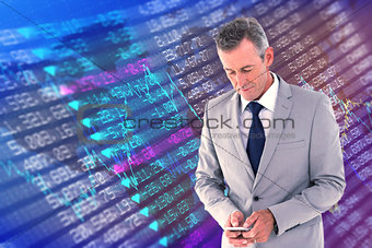 Composite image of businessman sending text