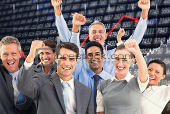 Composite image of business people cheering in office
