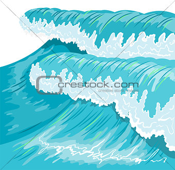 Blue high ocean wave. Surge wave
