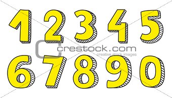 Vector yellow numbers isolated on white background