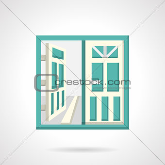 Open glass doors flat vector icon.