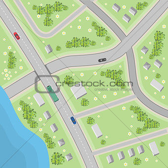 Map with driving directions. Top view