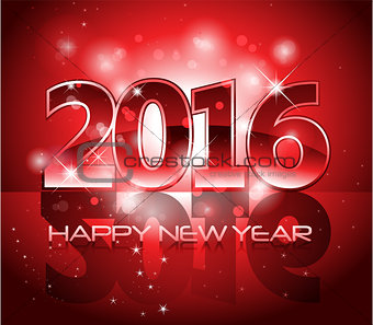 Red 2016 happy new year background with sparkle lights and reflection
