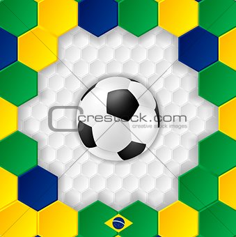 Bright soccer background with ball. Brazilian colors
