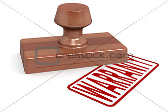 Wooden stamp warranty with red text