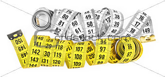white and yellow measuring tape isolated on a white background
