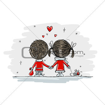 Couple in love together, christmas illustration for your design