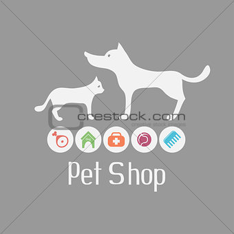 Cat and dog sign for pet shop logo and what they needs