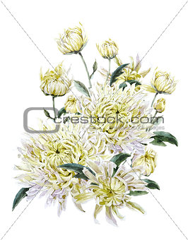 Vintage Watercolor Floral Card with Chrysanthemums