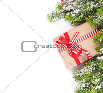 Christmas tree branch with gift box
