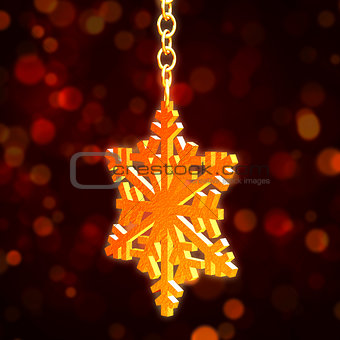 golden Christmas snowflake over red background