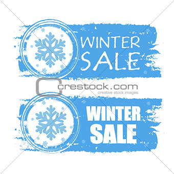 winter sale with snowflake on blue drawn banners