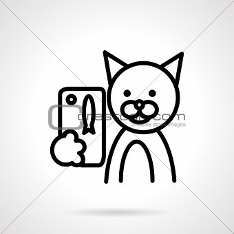 Black line cat with phone vector icon