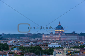 St. Peter's cathedral in Rome, Italy. Dusk time