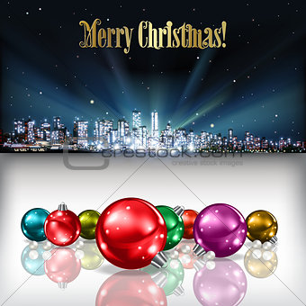 Abstract Christmas greeting with silhouette of city