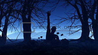 3D Halloween background with zombie coming out of the ground