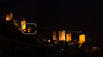 old illuminated towers - Mestia