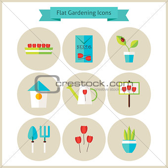 Flat Gardening and Flowers Icons Set