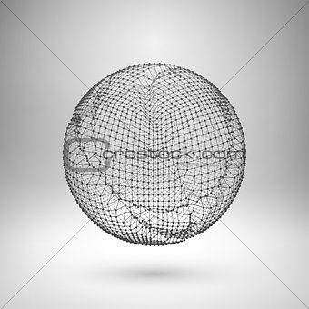 Wireframe mesh polygonal element. Sphere with connected lines and dots.