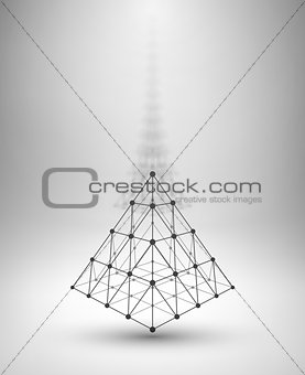 Wireframe shape. Pyramid with connected lines and dots.