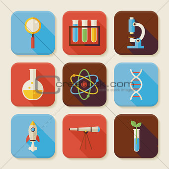 Flat Science and Education Squared App Icons Set
