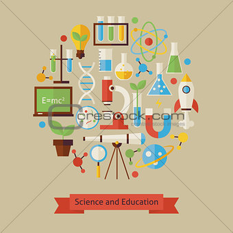 Vector Flat Style Science and Education Objects Concept