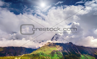 mountains with clouds in Annapurna area