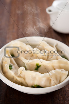 Delicious Asian food dumplings soup 
