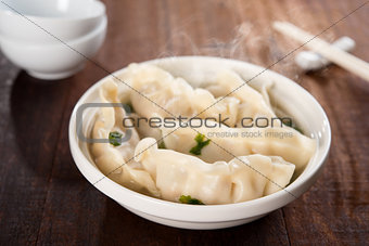 Delicious Asian gourmet dumplings soup 
