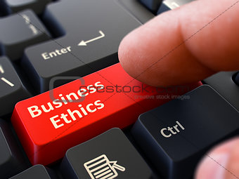Press Button Business Ethics on Black Keyboard.