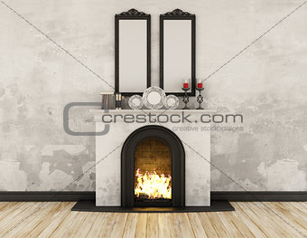 Vintage room with fireplace