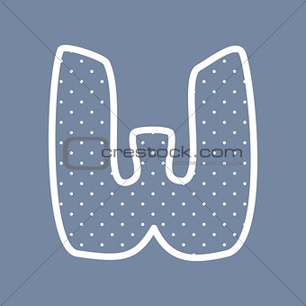 W vector alphabet letter with white polka dots on blue background