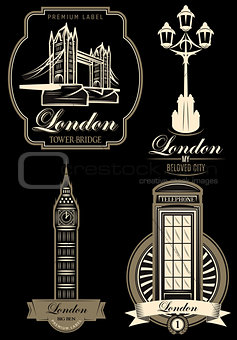 vector set premium labels from London attractions