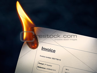 Closeup Of Invoice Paper Burning On Fire