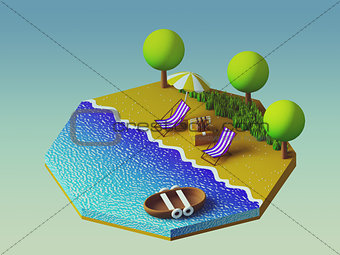 Isometric camping on the beach