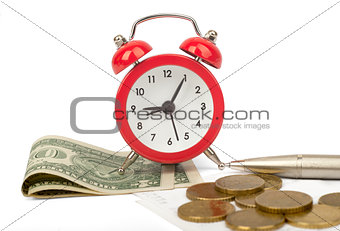 Alarm clock with bills and dollars