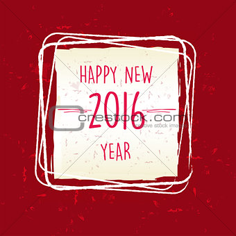 happy new year 2016 in frame over red old paper background