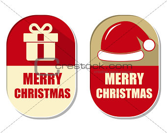 merry christmas with gift sign and red hat