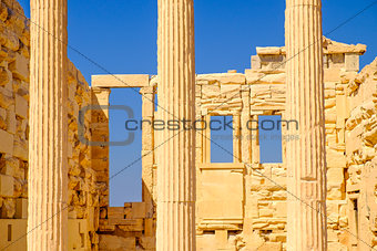 Architecture detail of Erechteion temple in Acropolis