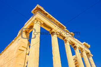 Architecture detail of ancient sandstone temple pillars
