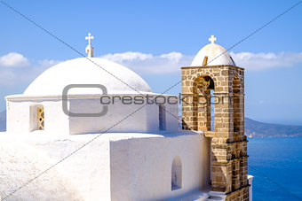 Detail of traditional Greek cycladic church in Plaka village