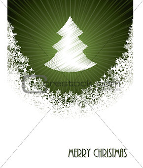 White christmas greeting with bursting christmastree from green 