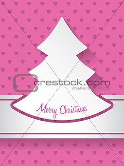 Christmas greeting with christmastree and hearts background 