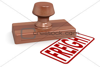 Wooden stamp freight with red text