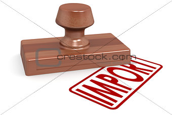 Wooden stamp import with red text