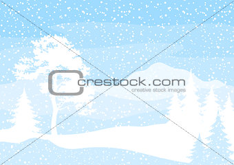 Christmas background, trees and snow
