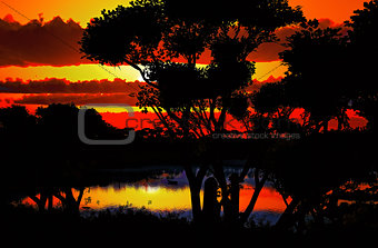 Sunset over beautiful lake region